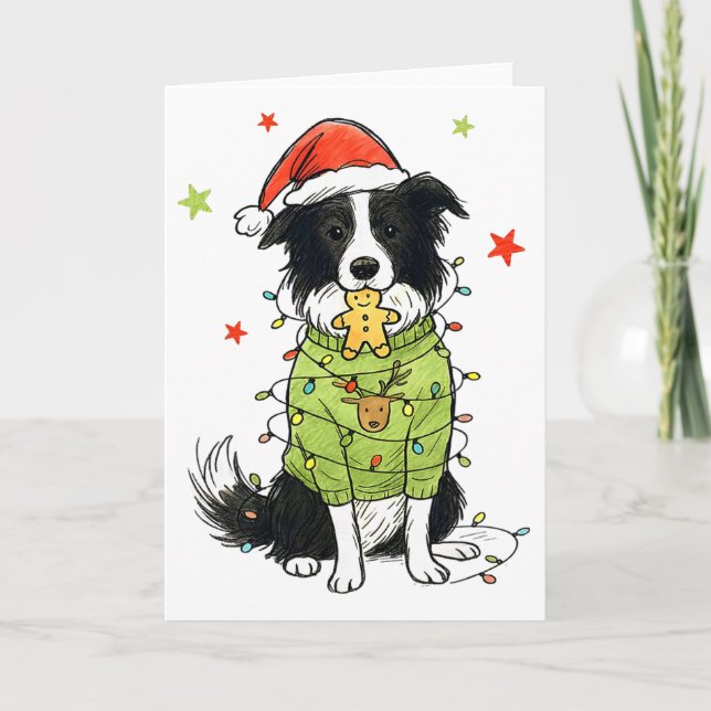 Cartão Santa Border Collie Christmas Border Collie Dog Mo (Frente)