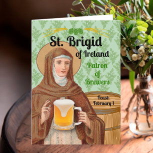 Cartão Santa Brígida da Irlanda e Seu Barril de Cerveja