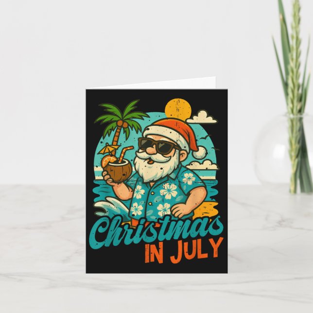 Cartão Santa Christmas In July Palm Tree Xmas Summer Beac (Frente)