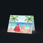 Cartão Santa Claus and a Sand Snowman Christmas<br><div class="desc">Cute watercolor Snowbird Humor Christmas Card. A pretty hand painted water color picture of Santa and a snowman made of snow on the beach just relaxing. Wish your loved ones a Merry Christmas with this funny holiday card. You can add your names and state to the inside of the card....</div>