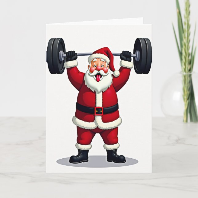 Cartão Santa Claus Christmas Weightlifting (Frente)