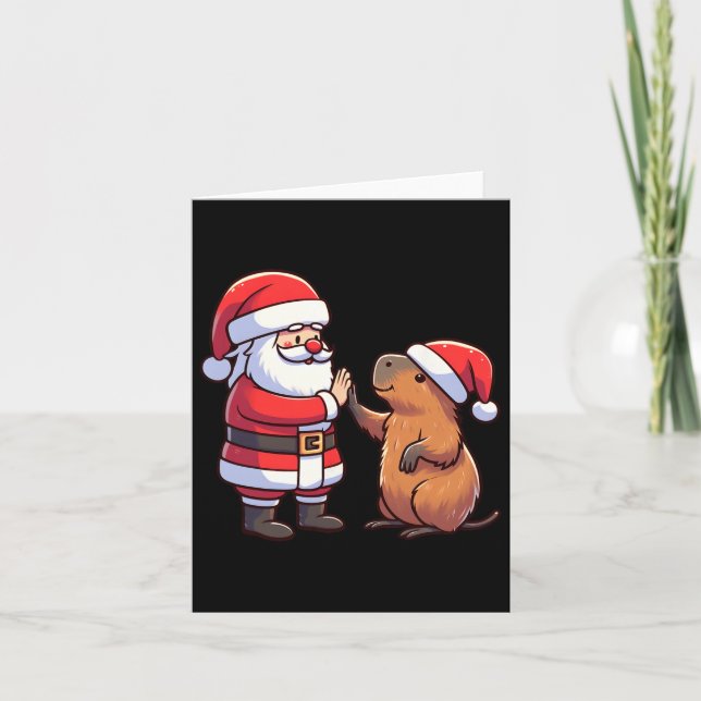 Cartão Santa Claus High-fiving Capybara Christmas Toddler (Frente)