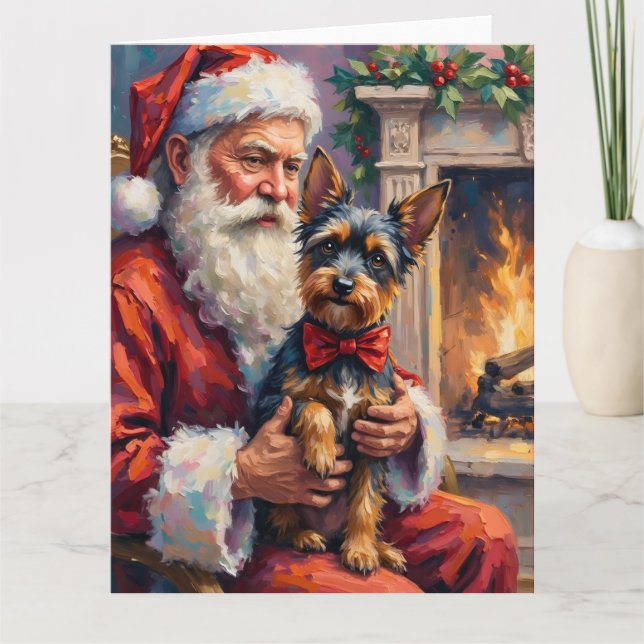 Cartão Santa Claus Holding Affenpinscher Christmas Art (Frente)