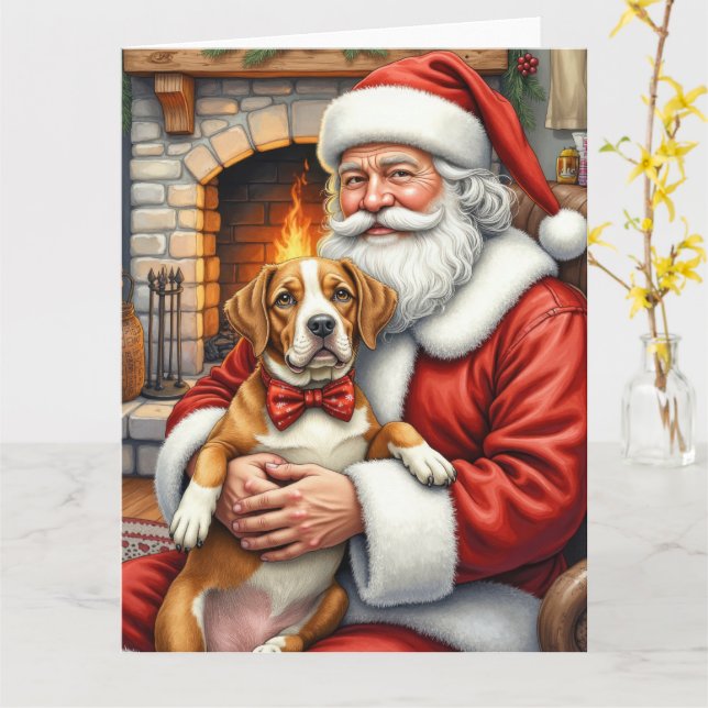 Cartão Santa Claus Holding American Staffordshire Terrier (Flor Amarela)