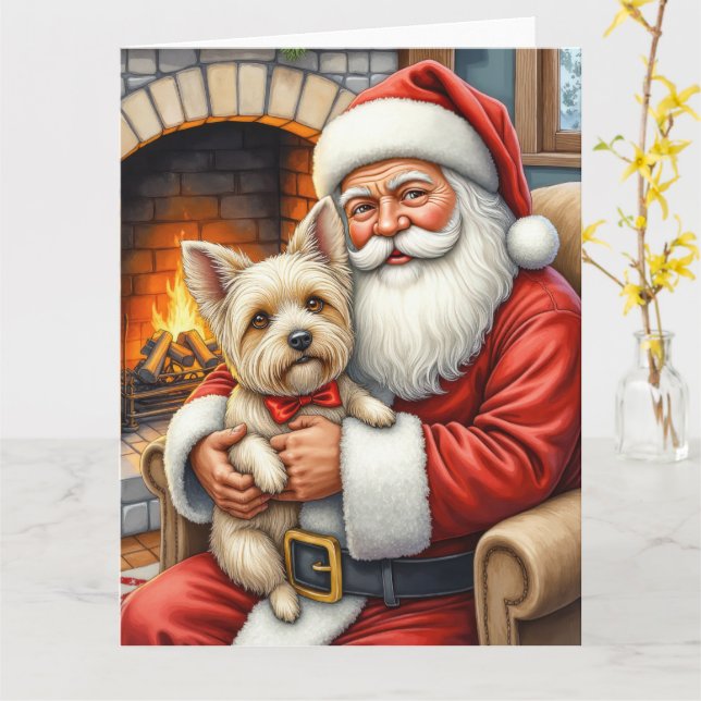 Cartão Santa Claus Holding Cairn Terrier Christmas Art (Flor Amarela)