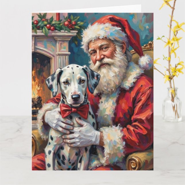 Cartão Santa Claus Holding Dalmatian Christmas Art (Flor Amarela)