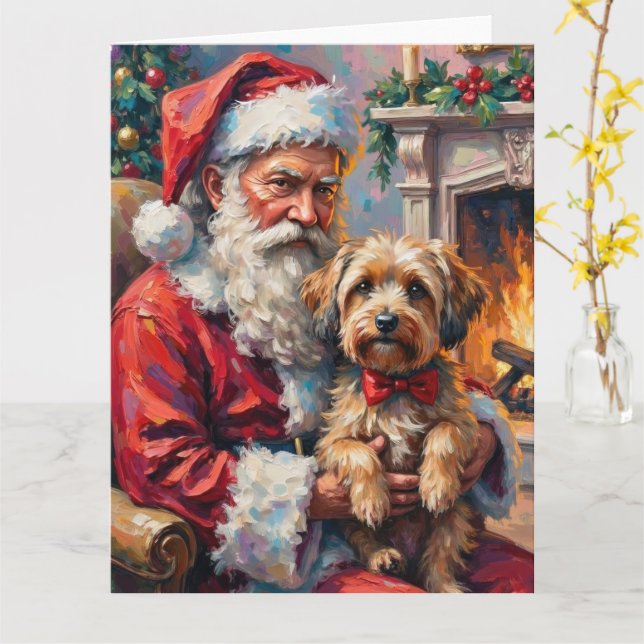 Cartão Santa Claus Holding Havanese Christmas Art (Flor Amarela)