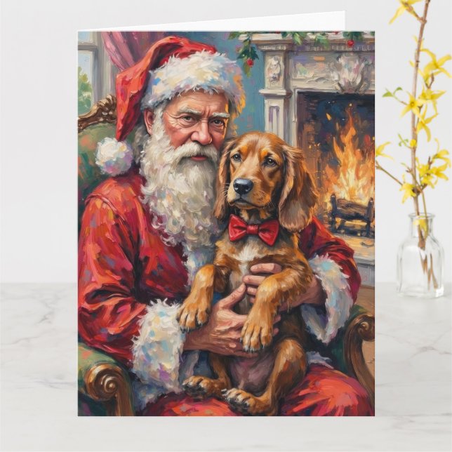 Cartão Santa Claus Holding Otterhound Christmas Art (Flor Amarela)