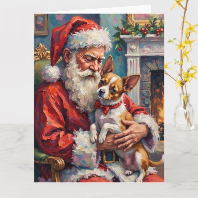 Cartão Santa Claus Holding Papillon Christmas Art (Flor Amarela)