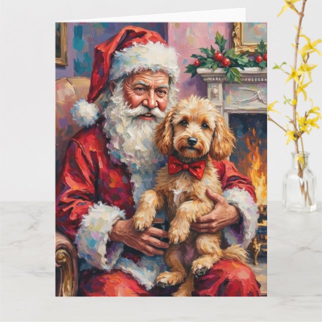 Cartão Santa Claus Holding Poodle Christmas Art (Flor Amarela)