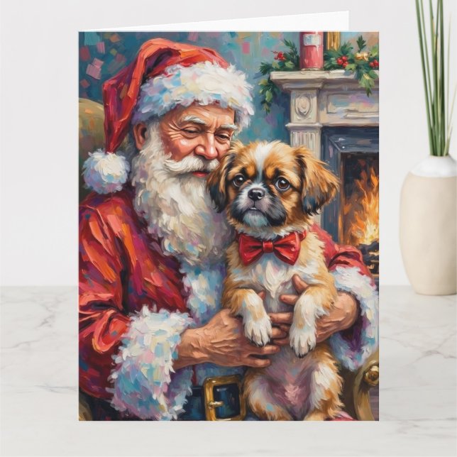 Cartão Santa Claus Holding Shih Tzu Christmas Art (Frente)