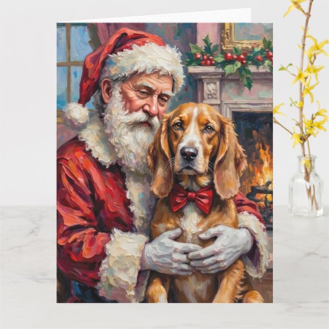 Cartão Santa Claus Holding Silken Windhound Christmas Art (Flor Amarela)