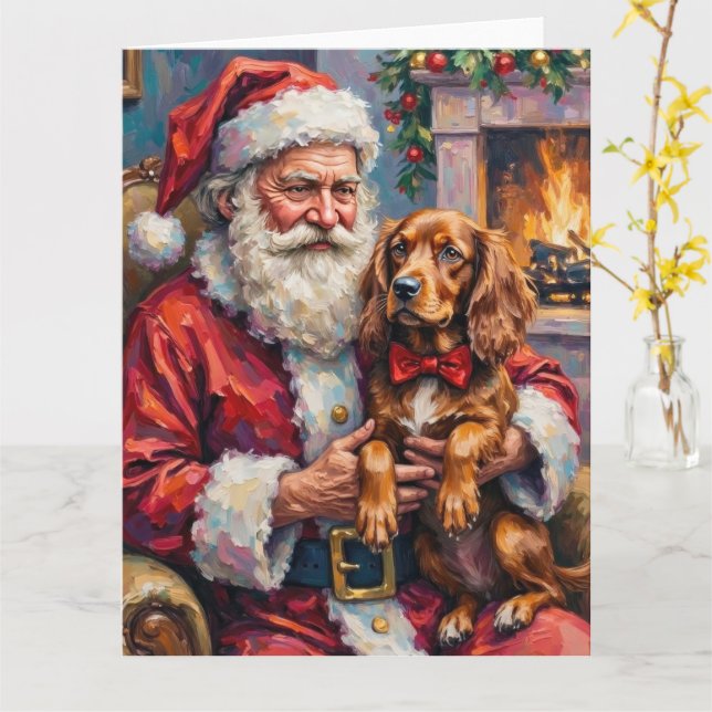 Cartão Santa Claus Holding Sussex Spaniel Christmas Art (Flor Amarela)