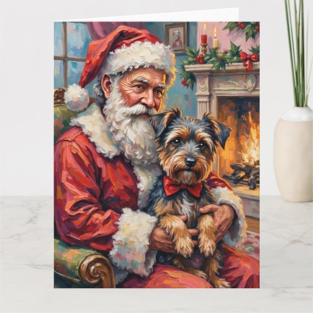 Cartão Santa Claus Holding Tibetan Terrier Christmas Art (Frente)