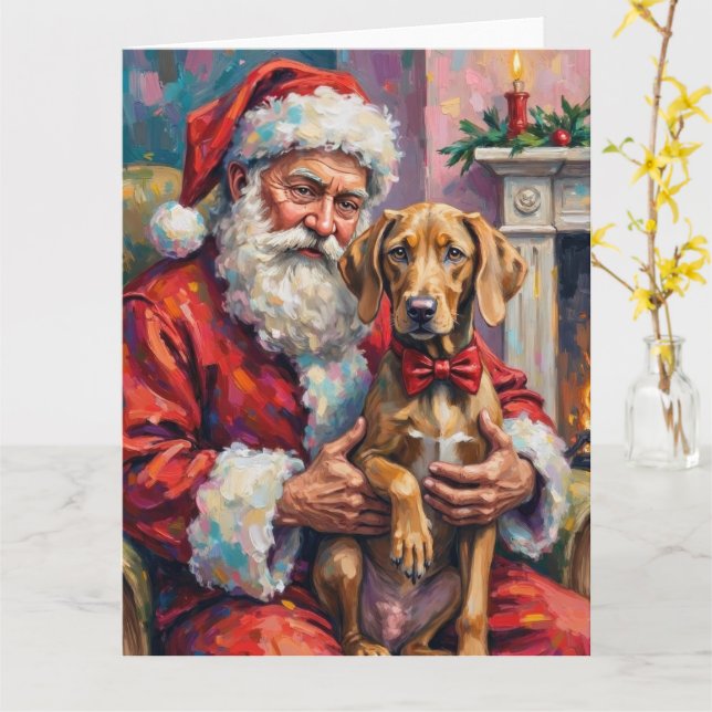 Cartão Santa Claus Holding Weimaraner Christmas Art (Flor Amarela)