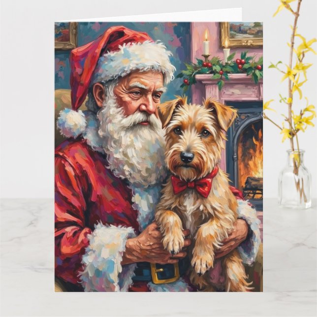 Cartão Santa Claus Holding Wheaten Terrier Christmas Art (Flor Amarela)
