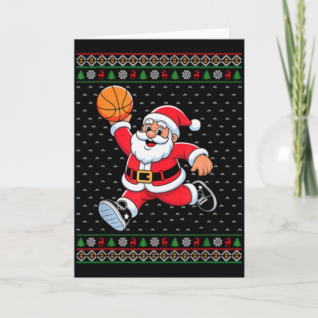 Cartão Santa Claus Playing Basketball Ugly Christmas Men  (Frente)
