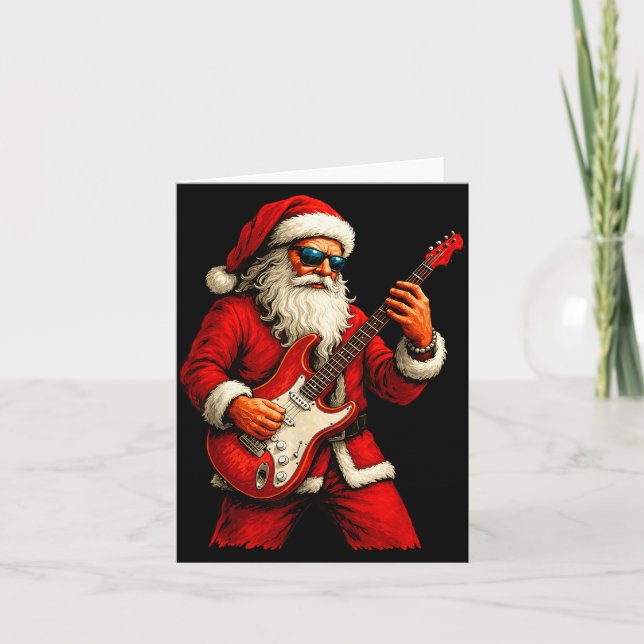 Cartão Santa Claus Playing Guitar Funny Christmas Rock Gu (Frente)