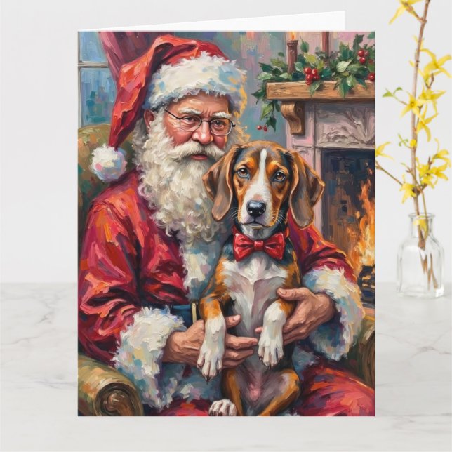Cartão Santa Claus Treeing Walker Coonhound Christmas Art (Flor Amarela)