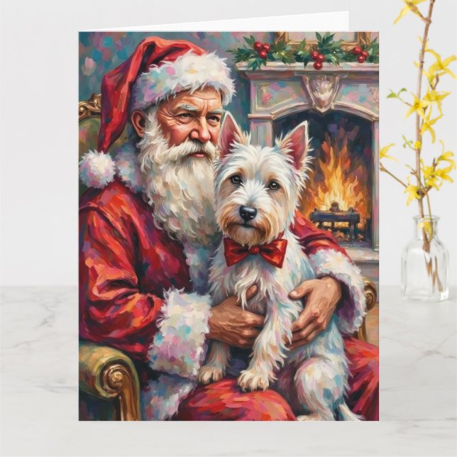 Cartão Santa Claus West Highland White Terrier Christmas (Flor Amarela)