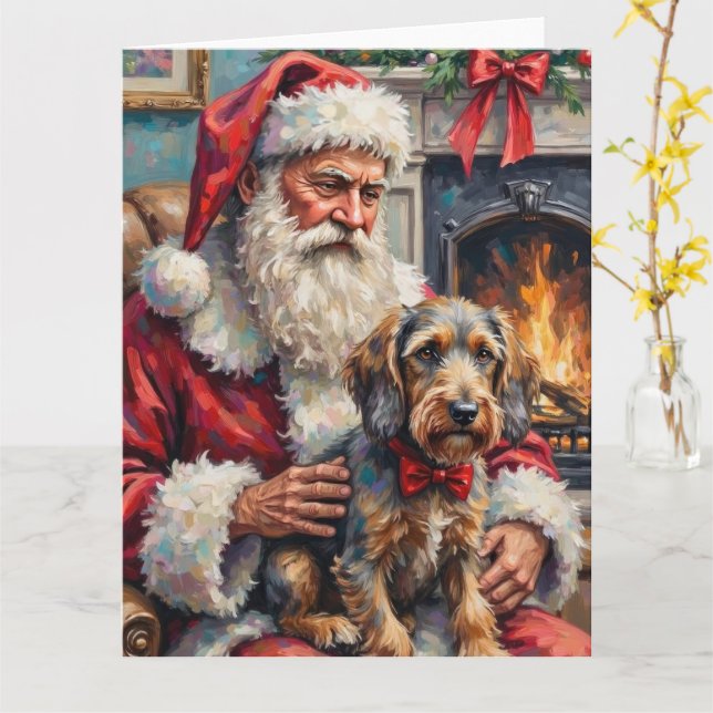 Cartão Santa Claus Wirehaired Pointing Griffon Christmas (Flor Amarela)