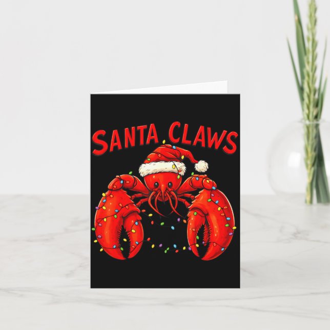 Cartão Santa Claws Funny Christmas Lobster With Lights  (Frente)
