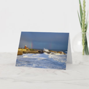 Cartão Santa Cruz, CA Lighthouse/Rainbow Greeting Card