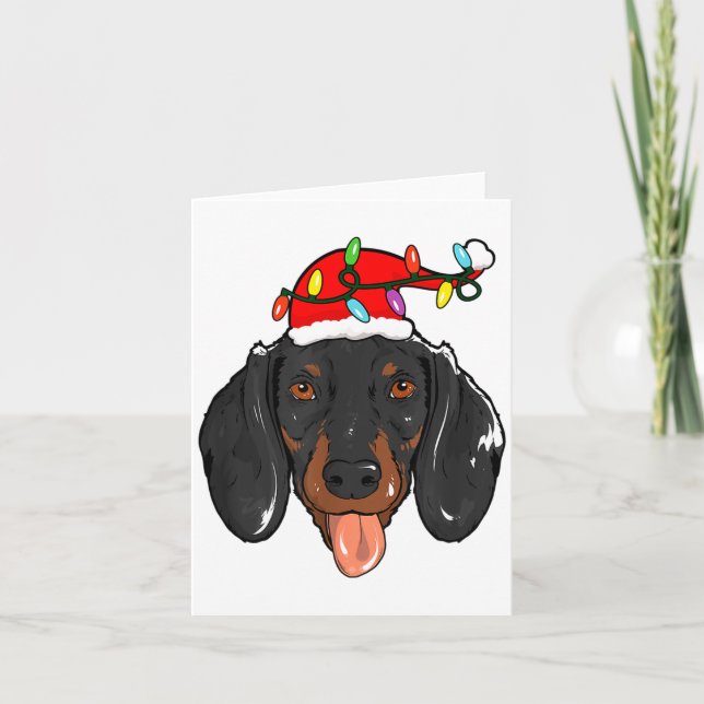 Cartão Santa Dachshund Light Christmas  (Frente)