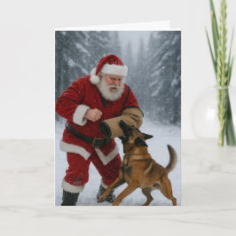Cartão Santa decoy Belgian Malinois Christmas card