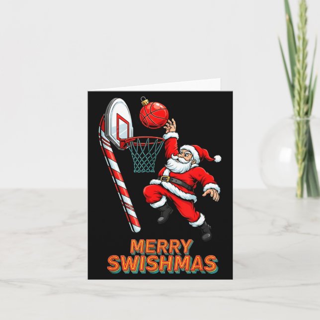 Cartão Santa Dunking Merry Swishmas Basketball Christmas  (Frente)