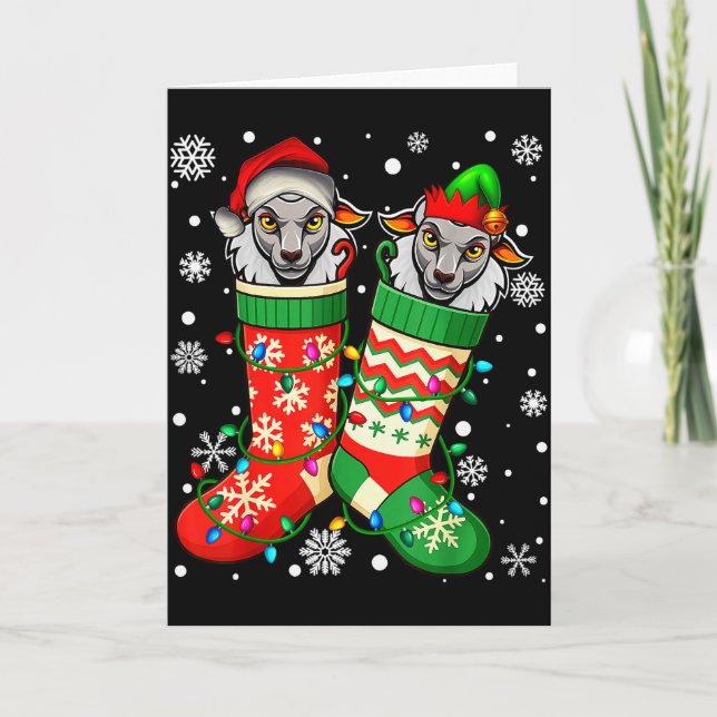Cartão Santa Elf Sheep Animal In Christmas Socks Men Wome (Frente)