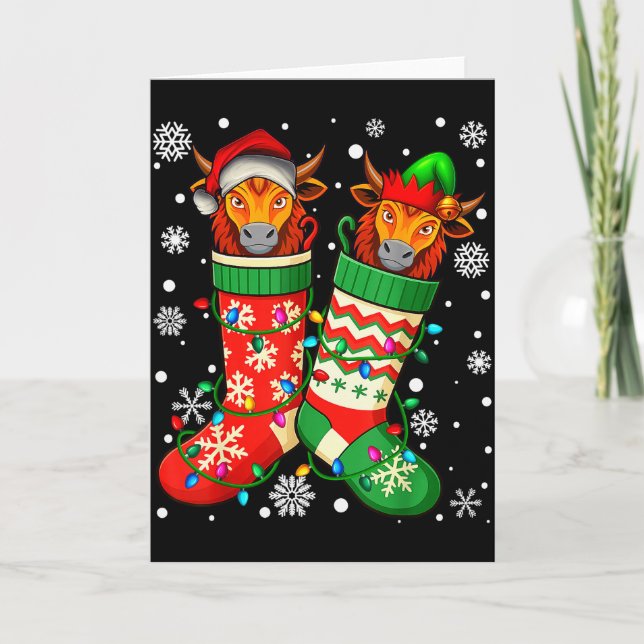 Cartão Santa Elf Yak Animal In Christmas Socks Men Women  (Frente)