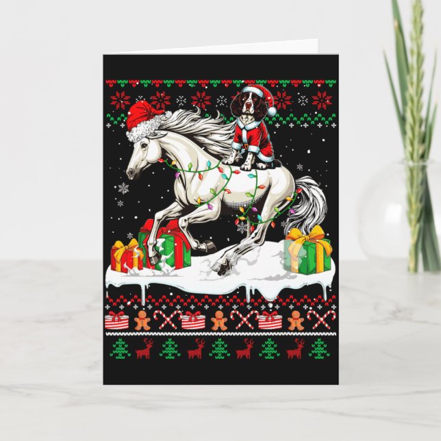 Cartão Santa English Springer Spaniel Riding Horse Xmas S (Frente)