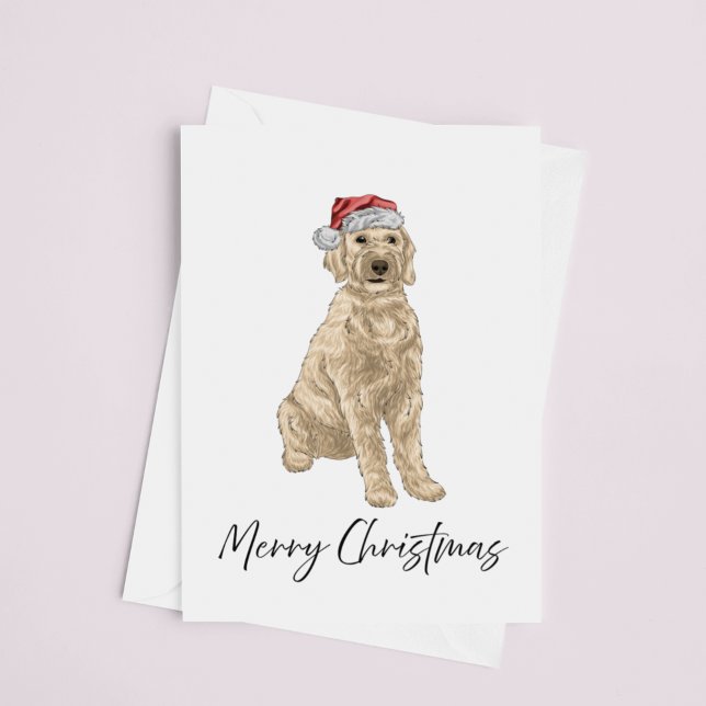 Cartão Santa Golden Doodle Watercolor Christmas Card (Criador carregado)