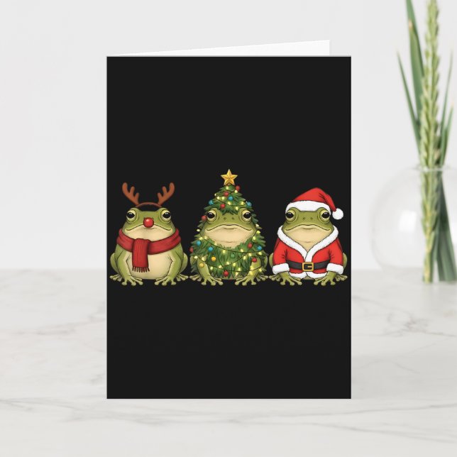 Cartão Santa Green Frog Christmas Tree Frog Lover Animal  (Frente)