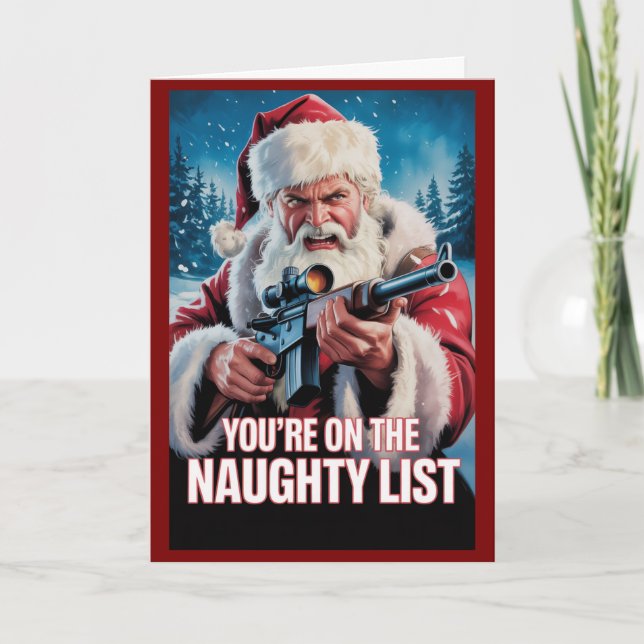 Cartão Santa Gun Naughty List Second Amendment Christmas (Frente)
