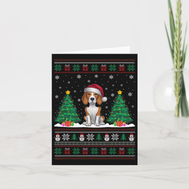 Cartão Santa Hat Beagle Cachorro Árvore de Natal Luzes Fe (Frente)