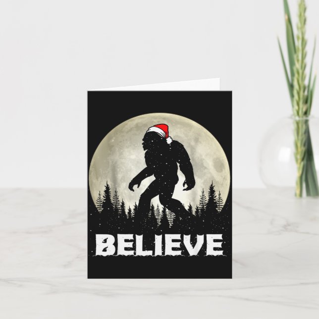 Cartão Santa Hat Bigfoot Believe Christmas Lights Rock Sa (Frente)