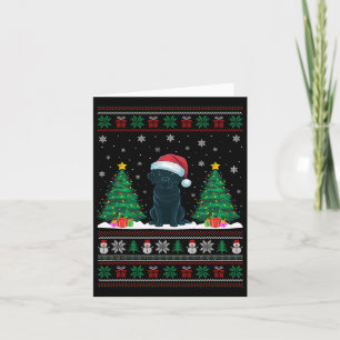Cartão Santa Hat Black Labrador Dog Xmas Tree Luzes Feias
