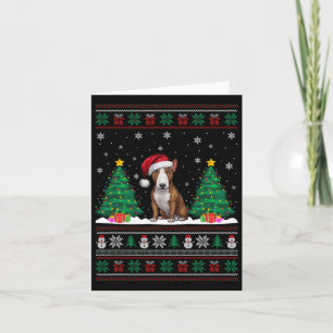 Cartão Santa Hat Bull Terrier Dog Xmas Tree Luzes Feias
