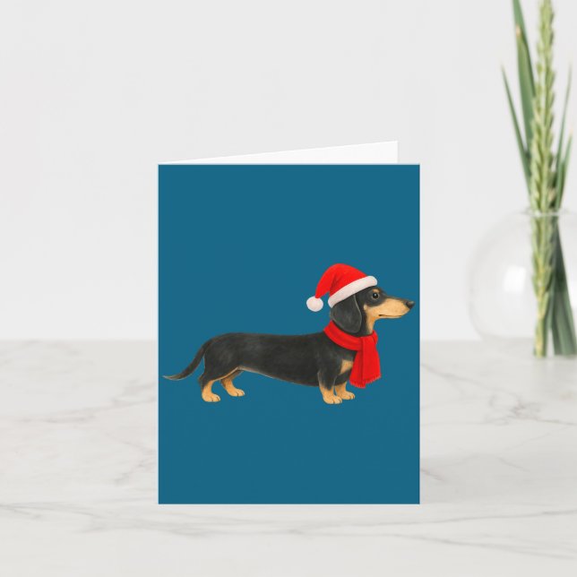 Cartão Santa Hat Dachshund Christmas Funny Cute Dog Mom  (Frente)
