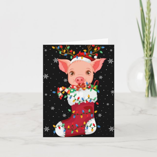 Cartão Santa Hat G Animal In Socks Xmas Tree Lights T Shi (Frente)