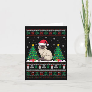 Cartão Santa Hat Siamese Cat Árvore de Natal Luzes Feias