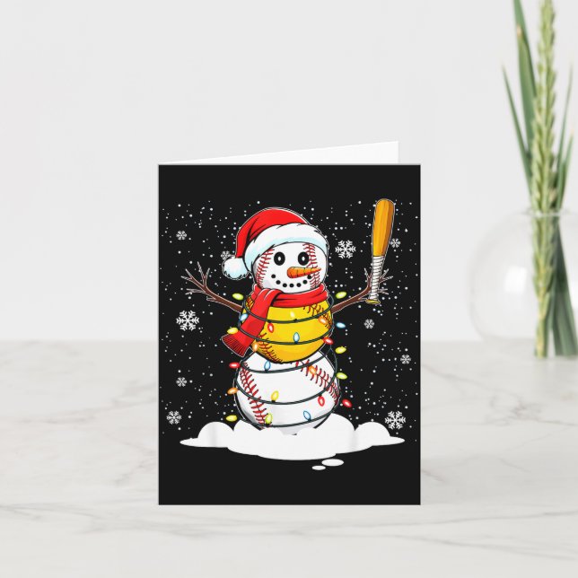 Cartão Santa Hat Snowman Xmas Funny Baseball Softball Chr (Frente)