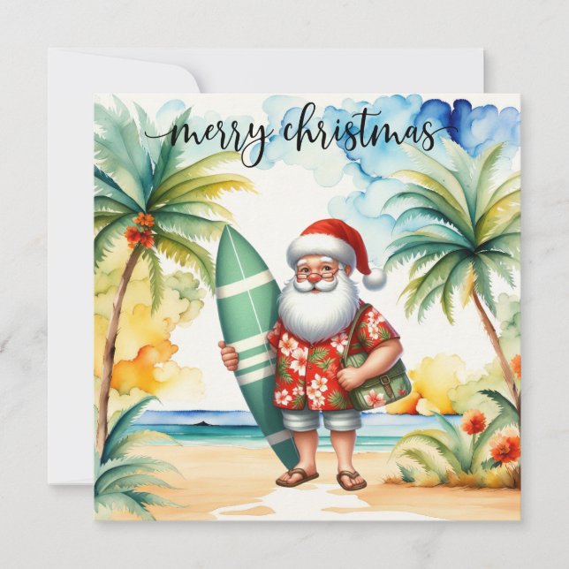 Cartão Santa is going to Surf Christmas Card for Surfer (Frente)