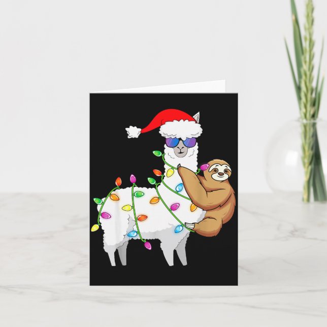 Cartão Santa Llama Xmas Funny Llama Sloth Christmas  (Frente)