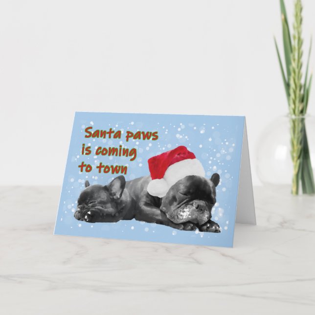 Cartão Santa paws french bulldog blank christmas (Frente)