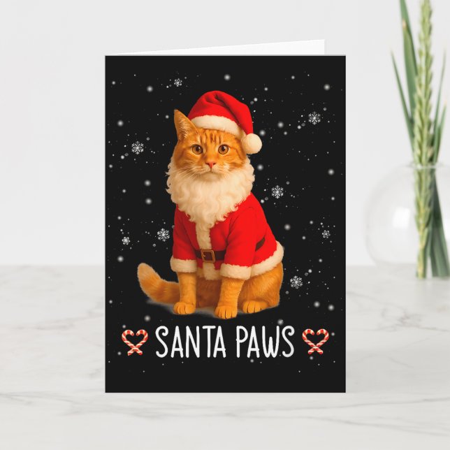 Cartão Santa Paws Funny Orange Tabby Cat Christmas Holida (Frente)