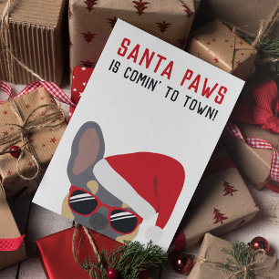 Cartão Santa Paws Lilás Bege French Bulldog Natal