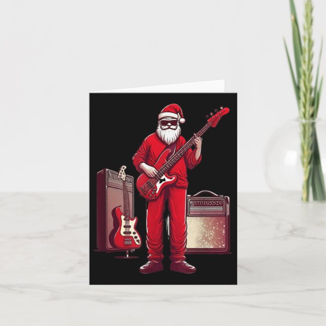 Cartão Santa Playing Guitar B Christmas Pajama Musician B (Frente)